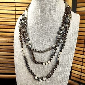 Stone Glass Crystal Faceted Crystal Extra Long Gold Tone Necklace Smokey Topaz